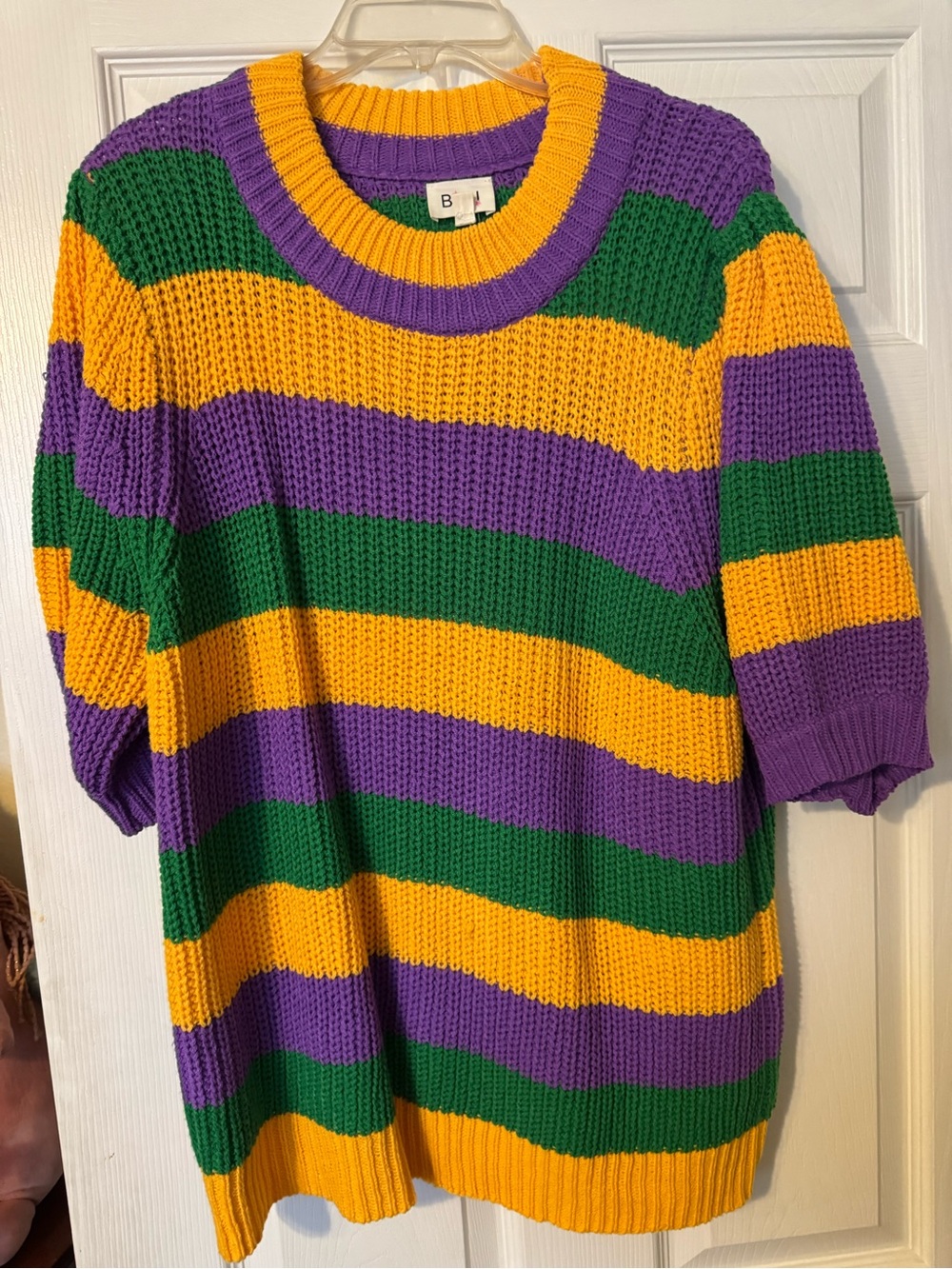 BiBi Striped Green, Purple & Gold Crewneck Sweater